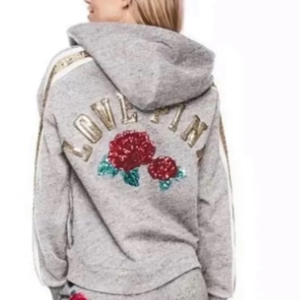 VS PINK Rose Bling Lace-Up Hooded Pullover Size Small